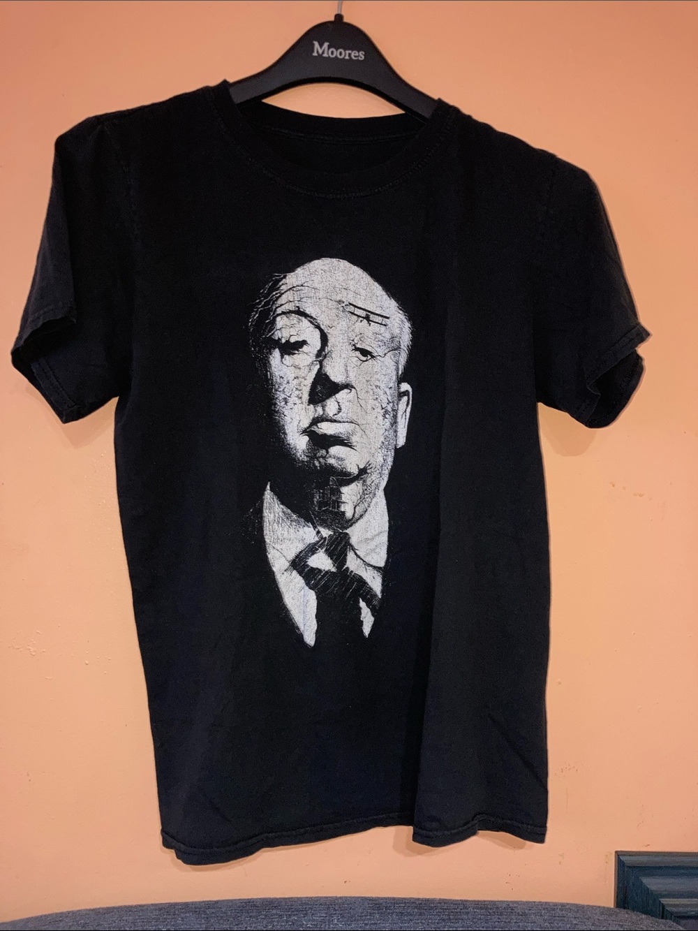 Black Short-Sleeve Graphic Tee with Portrait Print